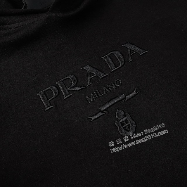 Prada專櫃普拉達2023FW新款刺繡連帽衛衣 男女同款 tzy3017